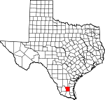 Map of Texas showing Brooks County 