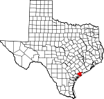 Map of Texas showing Calhoun County 