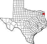 Map of Texas showing Cass County 