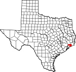 Map of Texas showing Chambers County 