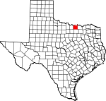 Map of Texas showing Cooke County 