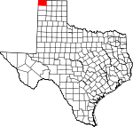 Map of Texas showing Dallam County 