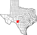 Map of Texas showing Edwards County 