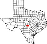 Map of Texas showing Gillespie County 