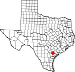 Map of Texas showing Goliad County 