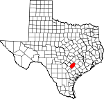 Map of Texas showing Gonzales County 