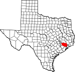 Map of Texas showing Harris County 