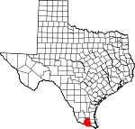 Map of Texas showing Hidalgo County 