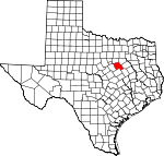 Map of Texas showing Hill County 