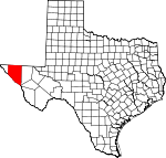 Map of Texas showing Hudspeth County 