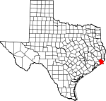 Map of Texas showing Jefferson County 