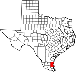 Map of Texas showing Kenedy County 