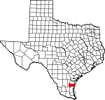 Map of Texas showing Kleberg County 