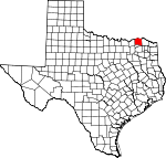 Map of Texas showing Lamar County 