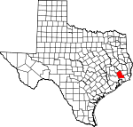 Map of Texas showing Liberty County 