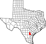 Map of Texas showing Live Oak County 