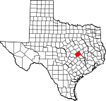 Map of Texas showing Milam County 