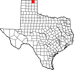 Map of Texas showing Ochiltree County 