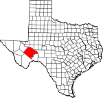 Map of Texas showing Pecos County 