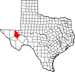 Map of Texas showing Reeves County 