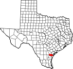 Map of Texas showing San Patricio County 