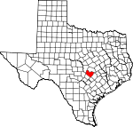 Map of Texas showing Travis County 