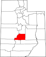 Map of Utah showing Sevier County 