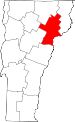 Map of Vermont showing Caledonia County 