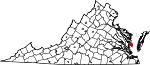 Map of Virginia showing Mathews County 