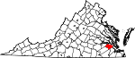 Map of Virginia showing Surry County 