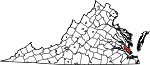 Map of Virginia showing York County 