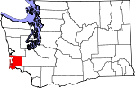 Map of Washington showing Pacific County 