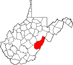 Map of West Virginia showing Pocahontas County 