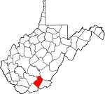 Map of West Virginia showing Summers County 