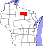 Map of Wisconsin showing Oneida County 