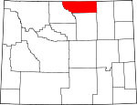 Map of Wyoming showing Sheridan County 