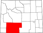 Map of Wyoming showing Sweetwater County 